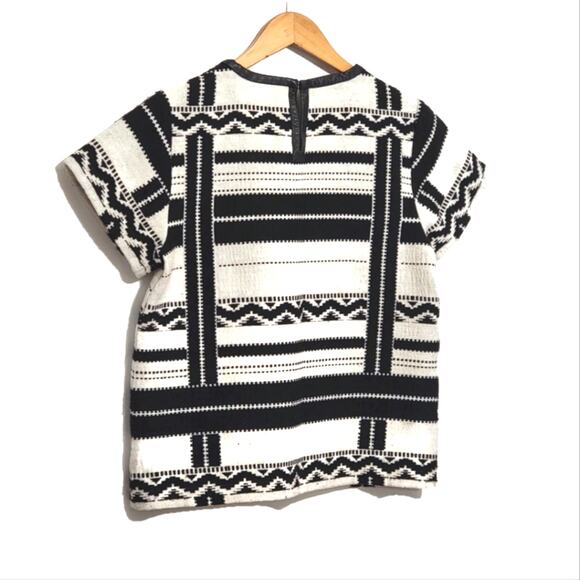 Madewell Crew Neck Striped Short Sleeve Knit Top Black White Geometric M - Picture 9 of 12